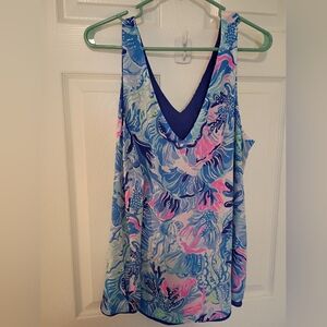 Lilly Pulitzer Blue & Pink Reversible Florin Top NWOT XL